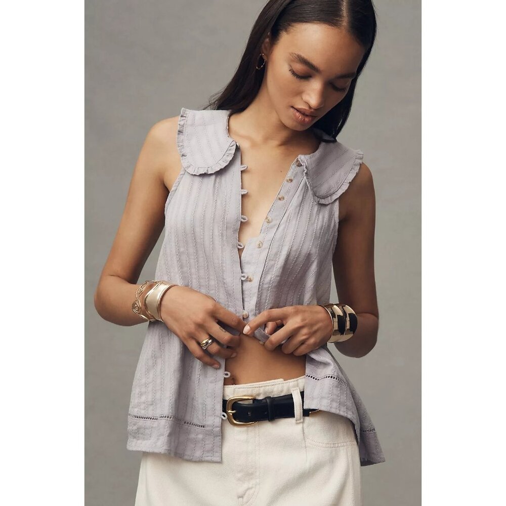 Pilcro The Keira Collared Button-Front Blouse Tank Edition In Lilac